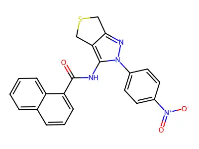N-(2-(4-nitrophenyl)-4,6-dihydro-2H-thieno[3,4-c]pyrazol-3-yl)-1-naphthamide structure