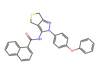 N-(2-(4-phenoxyphenyl)-4,6-dihydro-2H-thieno[3,4-c]pyrazol-3-yl)-1-naphthamide structure