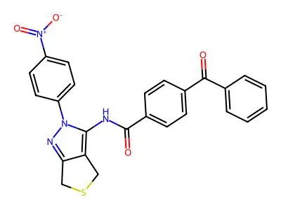 4-benzoyl-N-[2-(4-nitrophenyl)-4,6-dihydrothieno[3,4-c]pyrazol-3-yl]benzamide structure