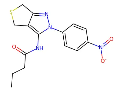 N-[2-(4-nitrophenyl)-4,6-dihydrothieno[3,4-c]pyrazol-3-yl]butanamide structure