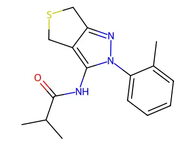 2-methyl-N-[2-(2-methylphenyl)-4,6-dihydrothieno[3,4-c]pyrazol-3-yl]propanamide structure