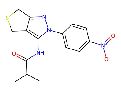 N-(2-(4-nitrophenyl)-4,6-dihydro-2H-thieno[3,4-c]pyrazol-3-yl)isobutyramide structure
