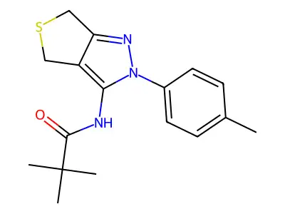 N-(2-(p-tolyl)-4,6-dihydro-2H-thieno[3,4-c]pyrazol-3-yl)pivalamide structure