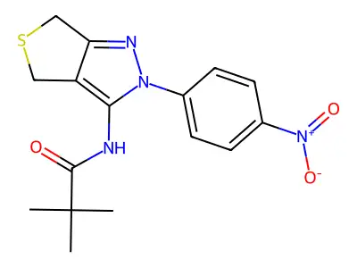 N-(2-(4-nitrophenyl)-4,6-dihydro-2H-thieno[3,4-c]pyrazol-3-yl)pivalamide structure