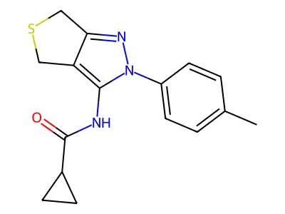 N-(2-(p-tolyl)-4,6-dihydro-2H-thieno[3,4-c]pyrazol-3-yl)cyclopropanecarboxamide structure