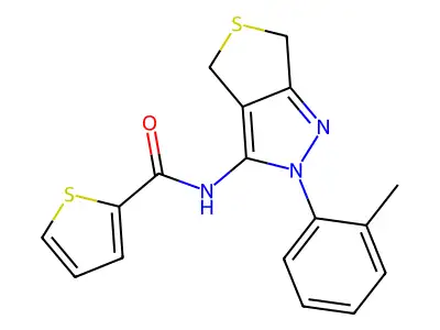 N-[2-(2-methylphenyl)-4,6-dihydrothieno[3,4-c]pyrazol-3-yl]thiophene-2-carboxamide structure