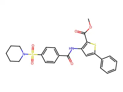 Methyl 5-phenyl-3-(4-(piperidin-1-ylsulfonyl)benzamido)thiophene-2-carboxylate structure