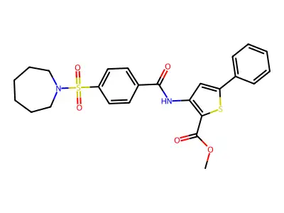 Methyl 3-(4-(azepan-1-ylsulfonyl)benzamido)-5-phenylthiophene-2-carboxylate structure