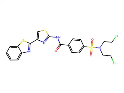 N-[4-(1,3-benzothiazol-2-yl)-1,3-thiazol-2-yl]-4-[bis(2-chloroethyl)sulfamoyl]benzamide structure