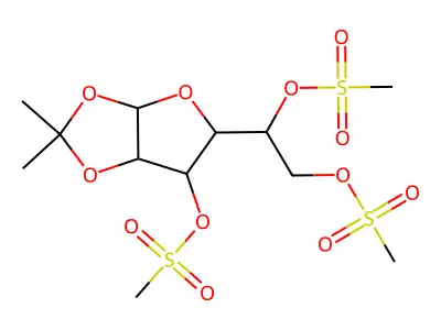 1,2-O-Isopropylidene-3,5,6-tri-O-methylsulfonyl-alpha-D-glucofuranose structure