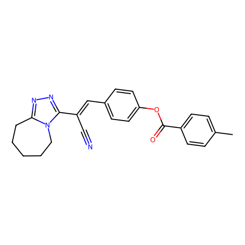 4-[(1E)-2-cyano-2-{5H,6H,7H,8H,9H-[1,2,4]triazolo[4,3-a]azepin-3-yl}eth-1-en-1-yl]phenyl 4-methylbenzoate structure