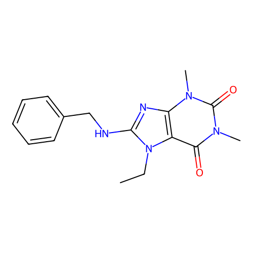 8-(benzylamino)-7-ethyl-1,3-dimethyl-3,7-dihydro-1H-purine-2,6-dione structure