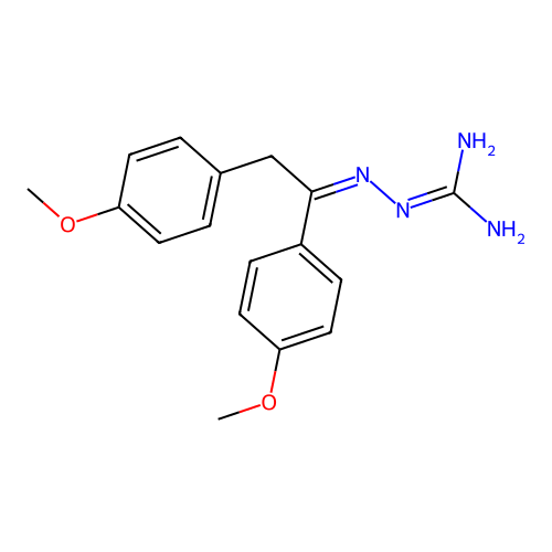 (Z)-2-(1,2-bis(4-methoxyphenyl)ethylidene)hydrazinecarboximidamide structure