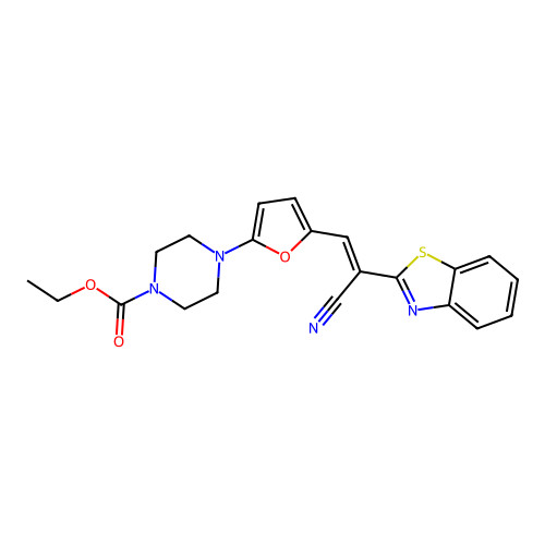 ETHYL 4-{5-[(1E)-2-(1,3-BENZOTHIAZOL-2-YL)-2-CYANOETH-1-EN-1-YL]FURAN-2-YL}PIPERAZINE-1-CARBOXYLATE structure