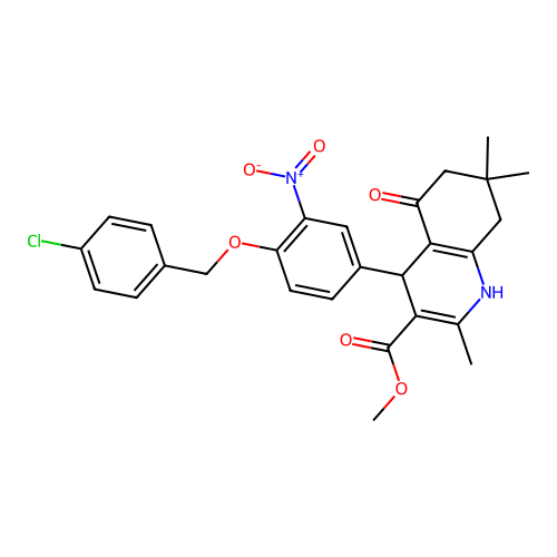 methyl 4-{4-[(4-chlorobenzyl)oxy]-3-nitrophenyl}-2,7,7-trimethyl-5-oxo-1,4,5,6,7,8-hexahydro-3-quinolinecarboxylate structure