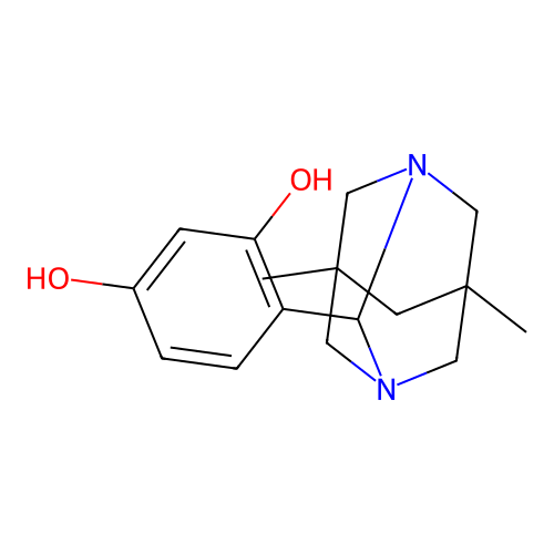 4-((1r,5R,7S)-5,7-dimethyl-1,3-diazaadamantan-2-yl)benzene-1,3-diol structure