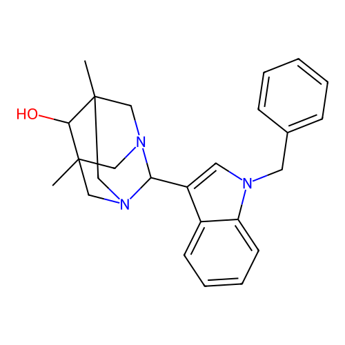 (1r,5R,7S)-2-(1-benzyl-1H-indol-3-yl)-5,7-dimethyl-1,3-diazaadamantan-6-ol structure