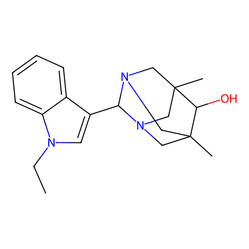 2-(1-ethyl-1H-indol-3-yl)-5,7-dimethyl-1,3-diazatricyclo[3.3.1.1~3,7~]decan-6-ol structure