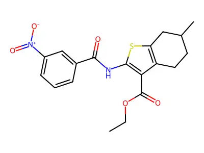 ethyl 6-methyl-2-[(3-nitrobenzoyl)amino]-4,5,6,7-tetrahydro-1-benzothiophene-3-carboxylate structure