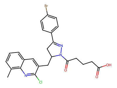 5-[3-(4-bromophenyl)-5-[(2-chloro-8-methylquinolin-3-yl)methyl]-4,5-dihydro-1H-pyrazol-1-yl]-5-oxopentanoic acid structure