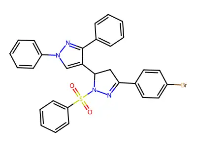 5-(4-bromophenyl)-1',3'-diphenyl-2-(phenylsulfonyl)-3,4-dihydro-1'H,2H-3,4'-bipyrazole structure