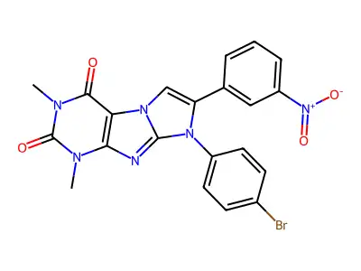8-(4-bromophenyl)-1,3-dimethyl-7-(3-nitrophenyl)-1H-imidazo[2,1-f]purine-2,4(3H,8H)-dione structure