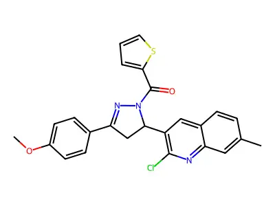 (5-(2-chloro-7-methylquinolin-3-yl)-3-(4-methoxyphenyl)-4,5-dihydro-1H-pyrazol-1-yl)(thiophen-2-yl)methanone structure