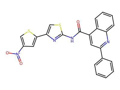 N-[4-(4-nitrothiophen-2-yl)-1,3-thiazol-2-yl]-2-phenylquinoline-4-carboxamide structure