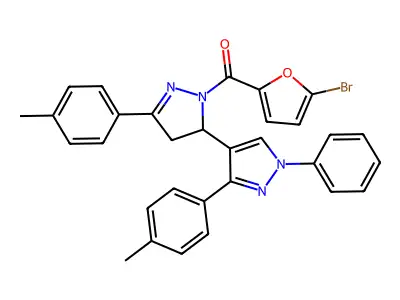 (5-bromofuran-2-yl)(1'-phenyl-3',5-di-p-tolyl-3,4-dihydro-1'H,2H-[3,4'-bipyrazol]-2-yl)methanone structure