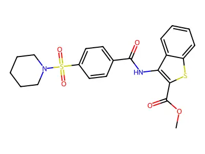 Methyl 3-(4-(piperidin-1-ylsulfonyl)benzamido)benzo[b]thiophene-2-carboxylate structure