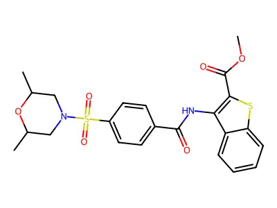 methyl 3-(4-((2,6-dimethylmorpholino)sulfonyl)benzamido)benzo[b]thiophene-2-carboxylate structure
