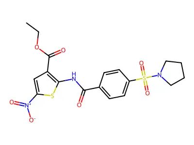 Ethyl 5-nitro-2-[(4-pyrrolidin-1-ylsulfonylbenzoyl)amino]thiophene-3-carboxylate structure