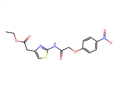 Ethyl 2-(2-(2-(4-nitrophenoxy)acetamido)thiazol-4-yl)acetate structure