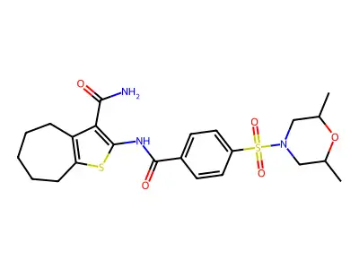2-{4-[(2,6-dimethylmorpholin-4-yl)sulfonyl]benzamido}-4H,5H,6H,7H,8H-cyclohepta[b]thiophene-3-carboxamide structure