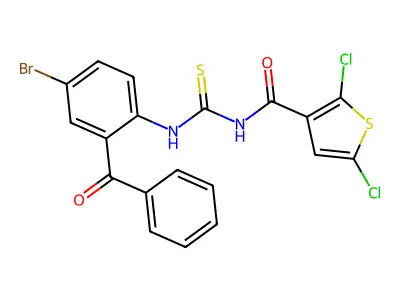 N-((2-benzoyl-4-bromophenyl)carbamothioyl)-2,5-dichlorothiophene-3-carboxamide structure