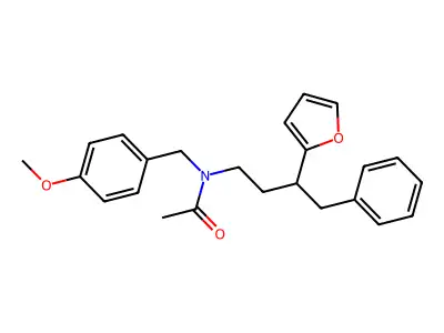 N-[3-(furan-2-yl)-4-phenylbutyl]-N-[(4-methoxyphenyl)methyl]acetamide structure