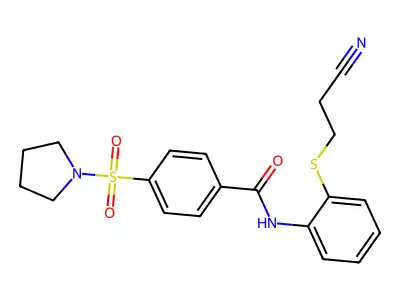 N-(2-((2-cyanoethyl)thio)phenyl)-4-(pyrrolidin-1-ylsulfonyl)benzamide structure