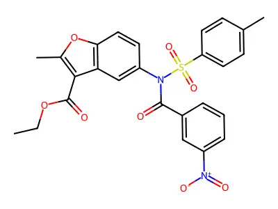 ethyl 2-methyl-5-(3-nitro-N-tosylbenzamido)benzofuran-3-carboxylate structure