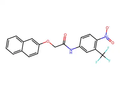2-(naphthalen-2-yloxy)-N-(4-nitro-3-(trifluoromethyl)phenyl)acetamide structure