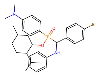 5-methyl-2-(propan-2-yl)cyclohexyl [(4-bromophenyl)(phenylamino)methyl][4-(dimethylamino)phenyl]phosphinate structure