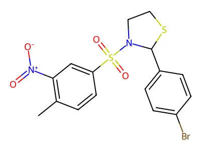 2-(4-Bromophenyl)-3-((4-methyl-3-nitrophenyl)sulfonyl)thiazolidine structure