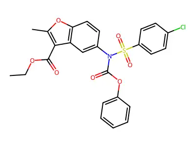 ETHYL 2-METHYL-5-[N-(PHENOXYCARBONYL)4-CHLOROBENZENESULFONAMIDO]-1-BENZOFURAN-3-CARBOXYLATE structure