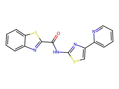 N-(4-(pyridin-2-yl)thiazol-2-yl)benzo[d]thiazole-2-carboxamide structure