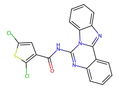 N-(benzimidazolo[1,2-c]quinazolin-6-yl)-2,5-dichlorothiophene-3-carboxamide structure
