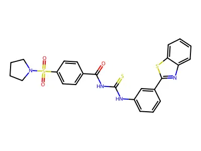 1-[3-(1,3-benzothiazol-2-yl)phenyl]-3-[4-(pyrrolidine-1-sulfonyl)benzoyl]thiourea structure