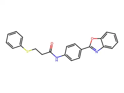 N-(4-(benzo[d]oxazol-2-yl)phenyl)-3-(phenylthio)propanamide structure