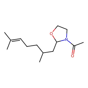 3-Acetyl-2-(2,6-dimethyl-5-heptenyl)oxazolidine structure