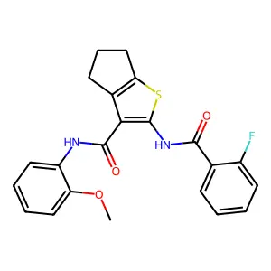 2-[(2-fluorobenzoyl)amino]-N-(2-methoxyphenyl)-5,6-dihydro-4H-cyclopenta[b]thiophene-3-carboxamide structure