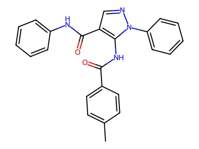 5-[(4-methylbenzoyl)amino]-N,1-diphenylpyrazole-4-carboxamide structure