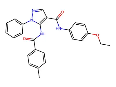 N-(4-ethoxyphenyl)-5-[(4-methylbenzoyl)amino]-1-phenylpyrazole-4-carboxamide structure